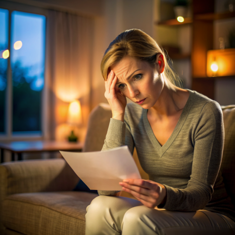 woman worried about reading a pre-foreclosure letter